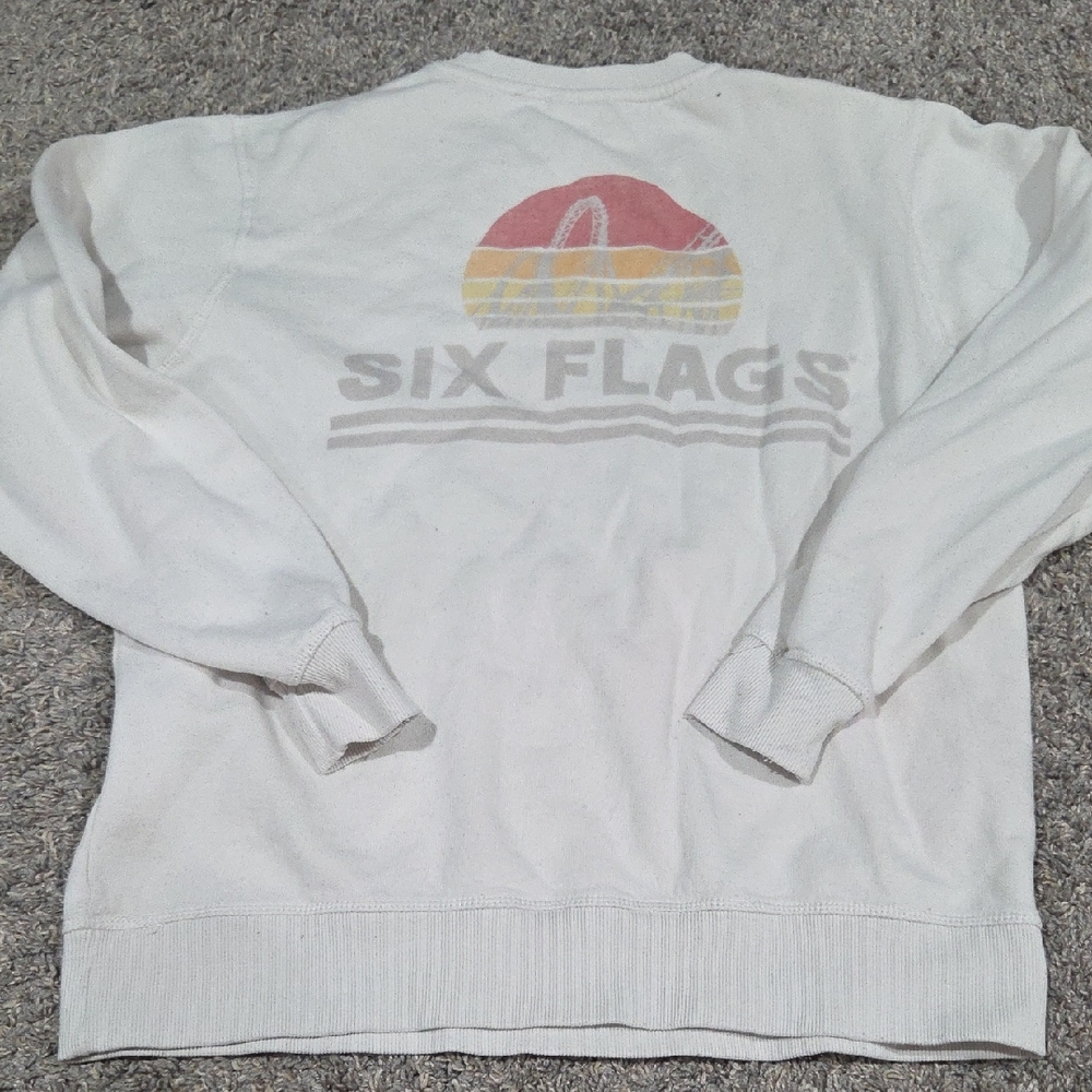 Six Flags White Crewneck Sweater for Men